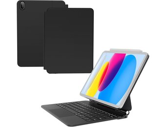 Nuflaz Beschermhoes met toetsenbord voor iPad 10e generatie 2022, Magic Keyboard met Multi-Touch-trackpad, achtergrondverlichting 7 kleuren, zwart grijs (X7)