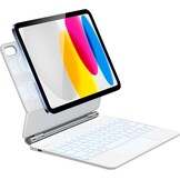 HOU iPad 10e generatie toetsenbord met trackpad, 7 kleuren achtergrondverlichting, AZERTY, wit