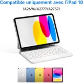 HOU iPad 10e generatie toetsenbord met trackpad, 7 kleuren achtergrondverlichting, AZERTY, wit