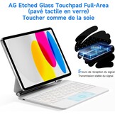 HOU iPad 10e generatie toetsenbord met trackpad, 7 kleuren achtergrondverlichting, AZERTY, wit