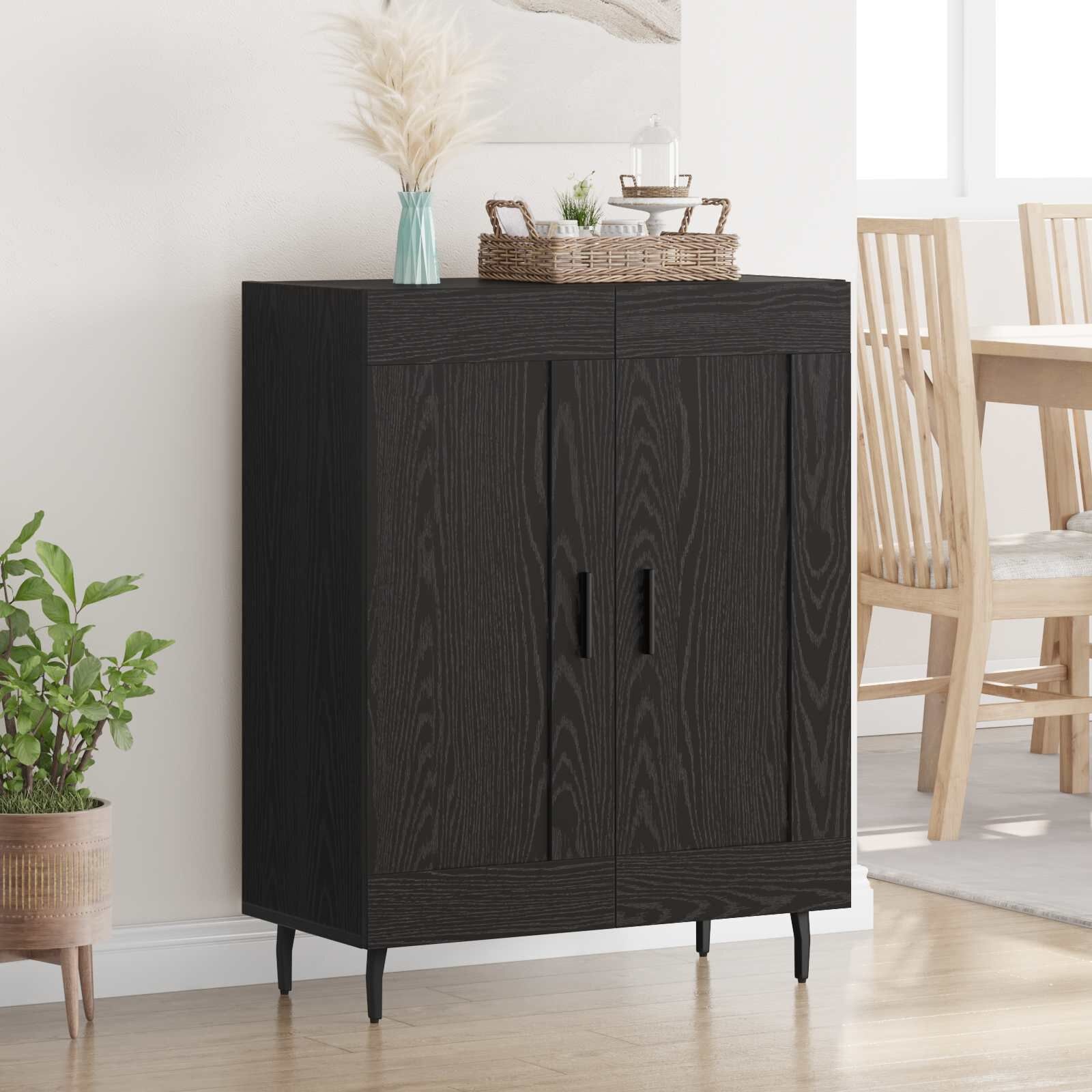 vidaXL Dressoir Zwart Eiken 69,5 x 34 x 90 cm Gemonteerd hout en ijzer