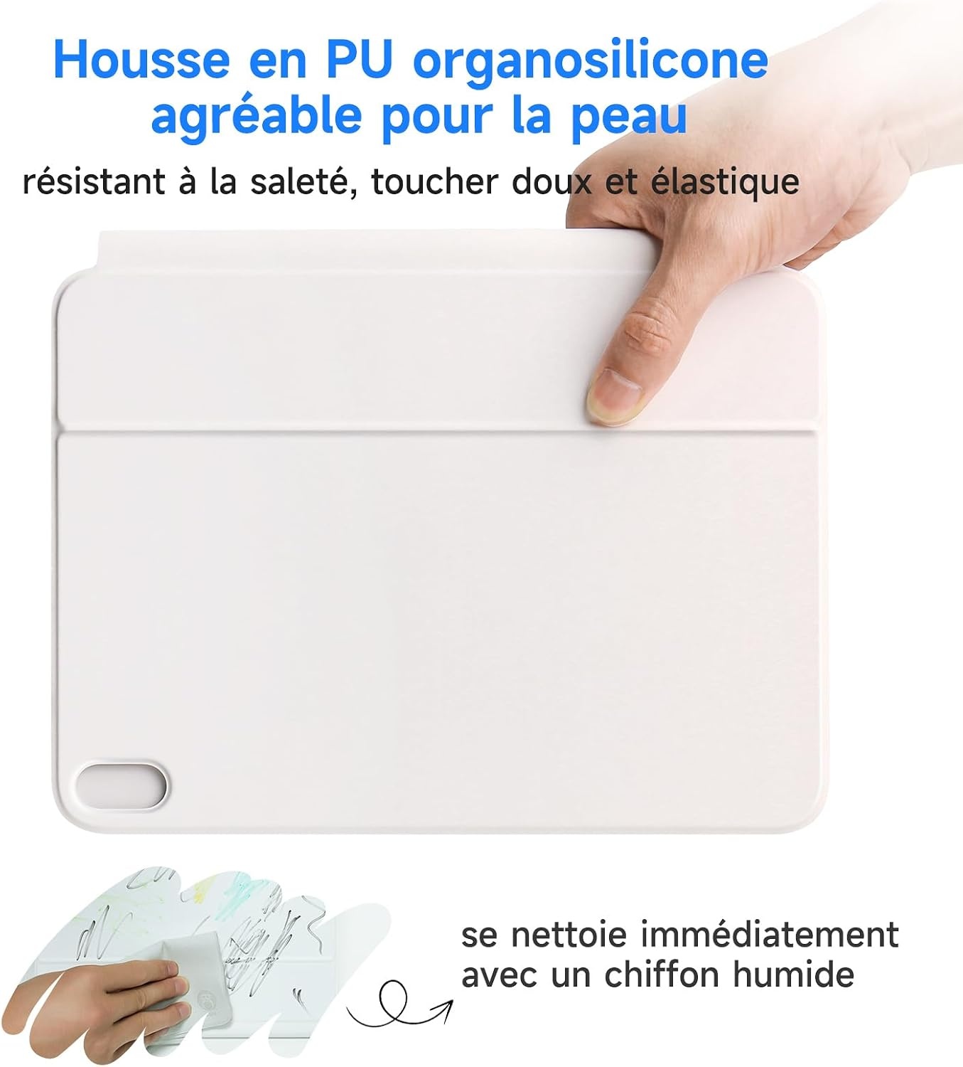HOU iPad 10e generatie toetsenbord met trackpad, 7 kleuren achtergrondverlichting, AZERTY, wit