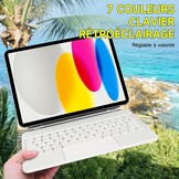 HOU iPad 10e generatie toetsenbord met trackpad, 7 kleuren achtergrondverlichting, AZERTY, wit