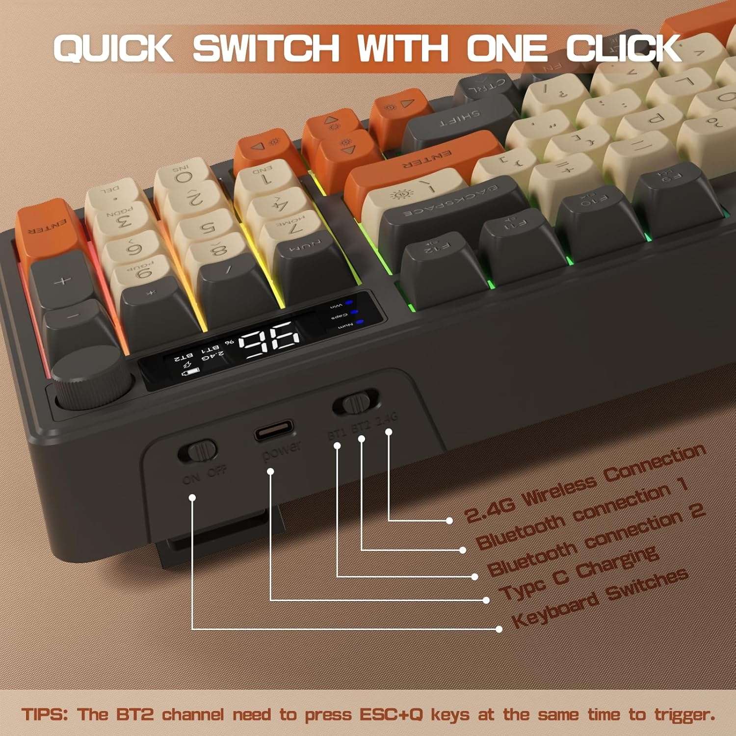 M96 Gaming Toetsenbord Draadloos 2.4G/Bluetooth 5.0 Grijs