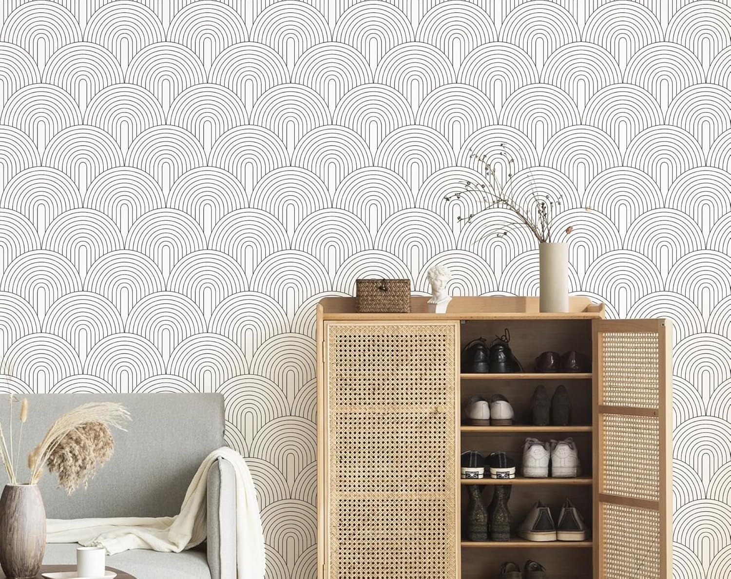 myforHD Zelfklevend behang, minimalistisch, modern, met geometrisch strepenpatroon, voor badkamer, woonkamer, keuken en slaapkamer