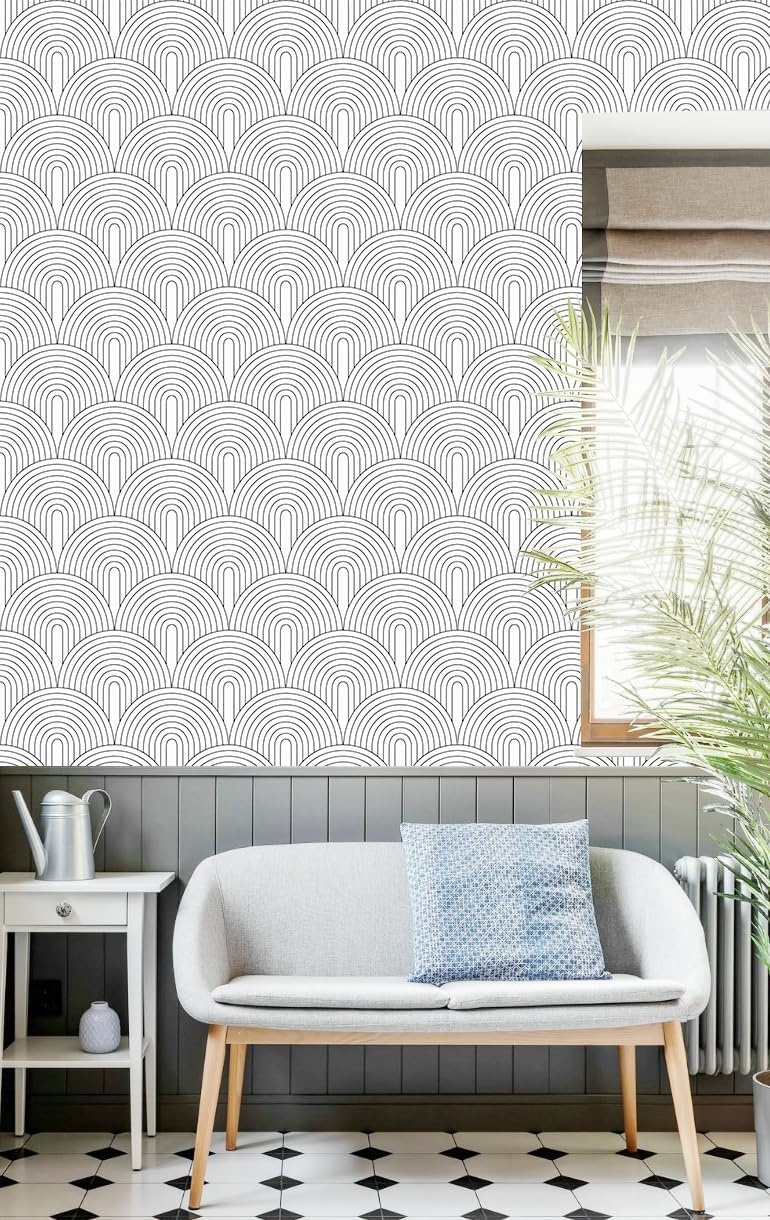 myforHD Zelfklevend behang, minimalistisch, modern, met geometrisch strepenpatroon, voor badkamer, woonkamer, keuken en slaapkamer