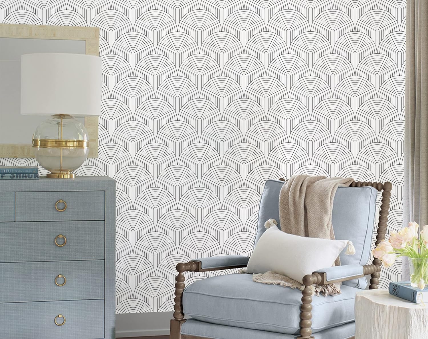 myforHD Zelfklevend behang, minimalistisch, modern, met geometrisch strepenpatroon, voor badkamer, woonkamer, keuken en slaapkamer