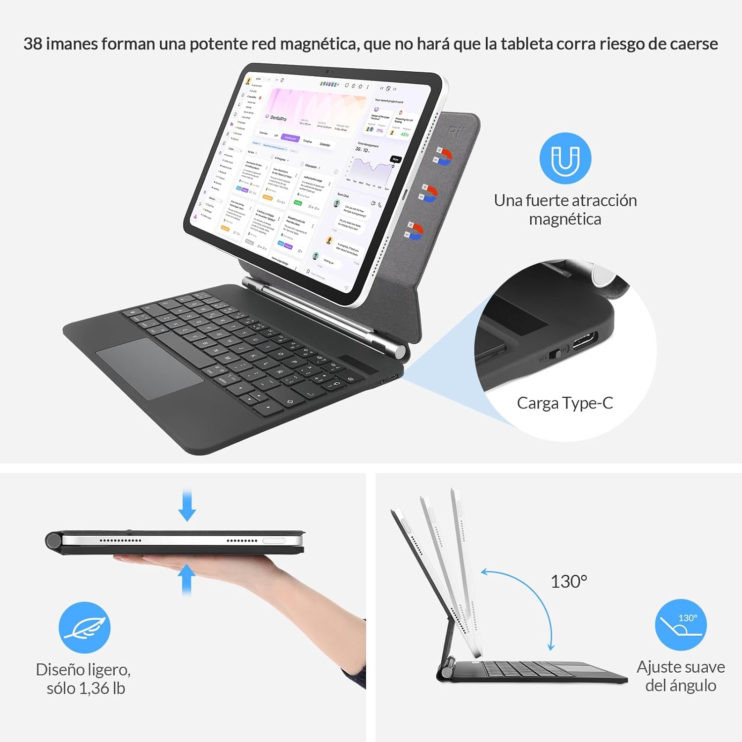Toetsenbord voor iPad Air/Pro 11" met Trackpad & 7-Kleur Verlichting - 76% Korting
