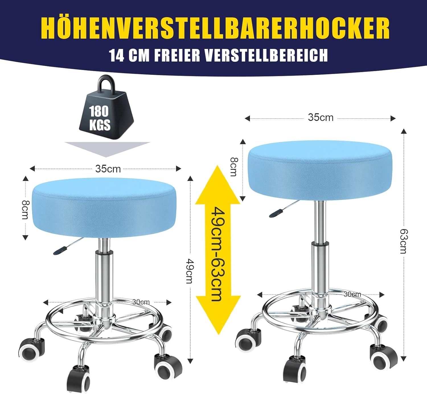 Verstelbare Kruk op Wielen Blauw - 54% Korting