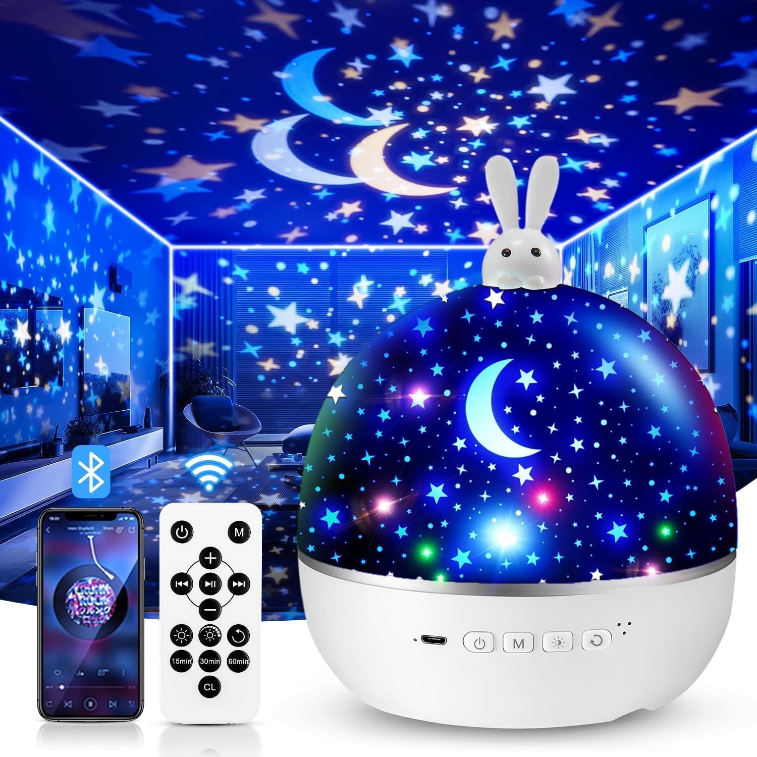Night Light, nachtlampje sterrenhemel projector kinderen met 15 films, nachtlampje kinderen nachtlampje baby, muziekdoos baby meisjes, bluetooth bedlampje kinderlamp kinderkamer decoratie, babycadeau