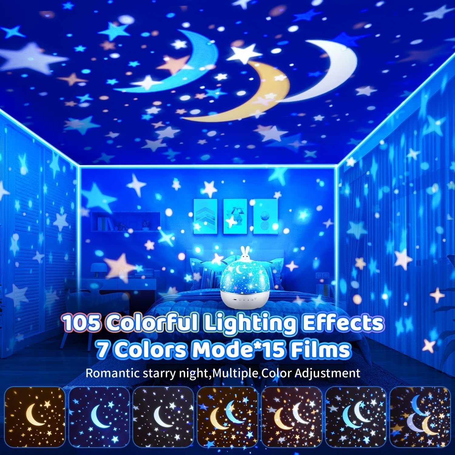 Night Light, nachtlampje sterrenhemel projector kinderen met 15 films, nachtlampje kinderen nachtlampje baby, muziekdoos baby meisjes, bluetooth bedlampje kinderlamp kinderkamer decoratie, babycadeau
