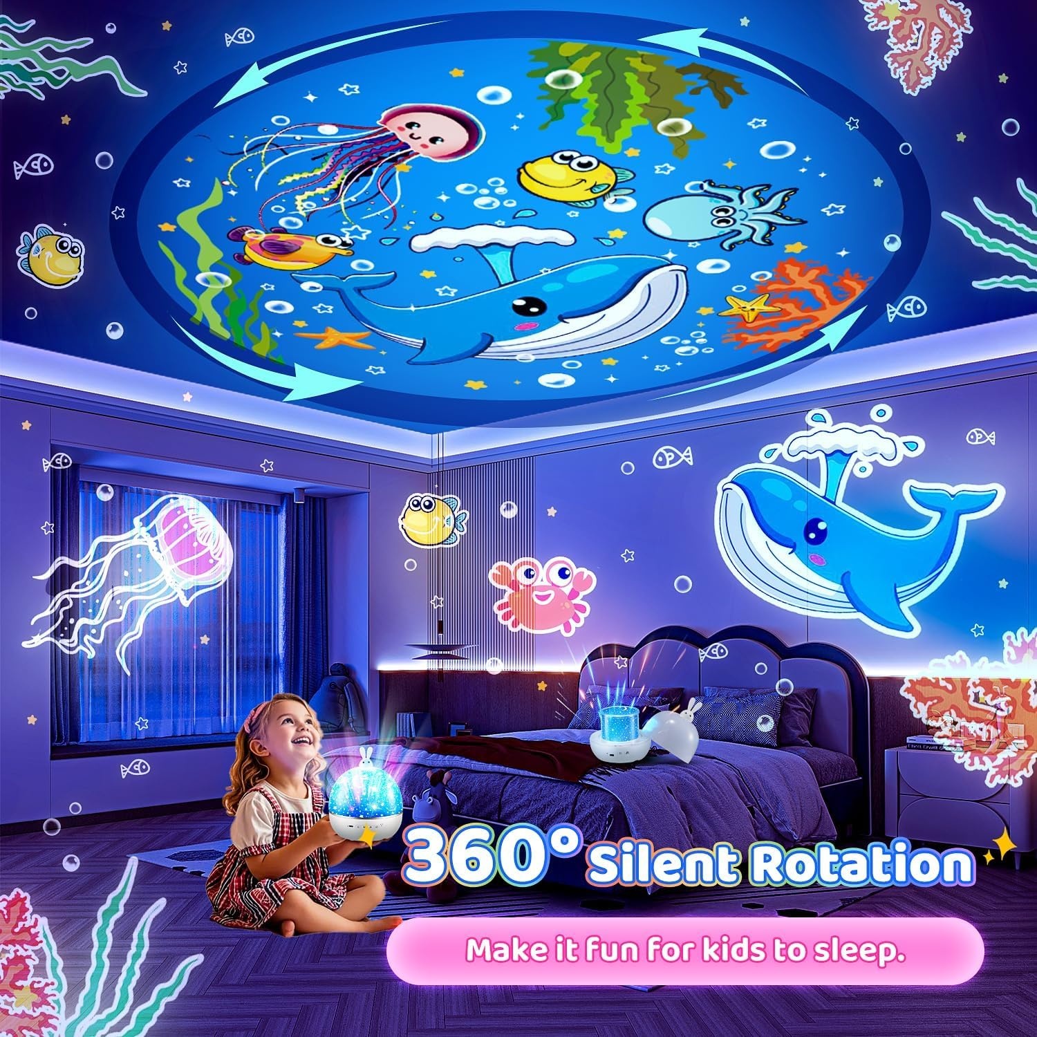 Night Light, nachtlampje sterrenhemel projector kinderen met 15 films, nachtlampje kinderen nachtlampje baby, muziekdoos baby meisjes, bluetooth bedlampje kinderlamp kinderkamer decoratie, babycadeau