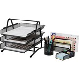 EasyPAG Kantoorbureau, opgeruimd, 4-delige organizerset - 3-laags A4-archieflade, pennenpot, kleverige notitiehouder, briefsorteerrek, zwart