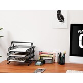 EasyPAG Kantoorbureau, opgeruimd, 4-delige organizerset - 3-laags A4-archieflade, pennenpot, kleverige notitiehouder, briefsorteerrek, zwart