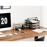EasyPAG Kantoorbureau, opgeruimd, 4-delige organizerset - 3-laags A4-archieflade, pennenpot, kleverige notitiehouder, briefsorteerrek, zwart