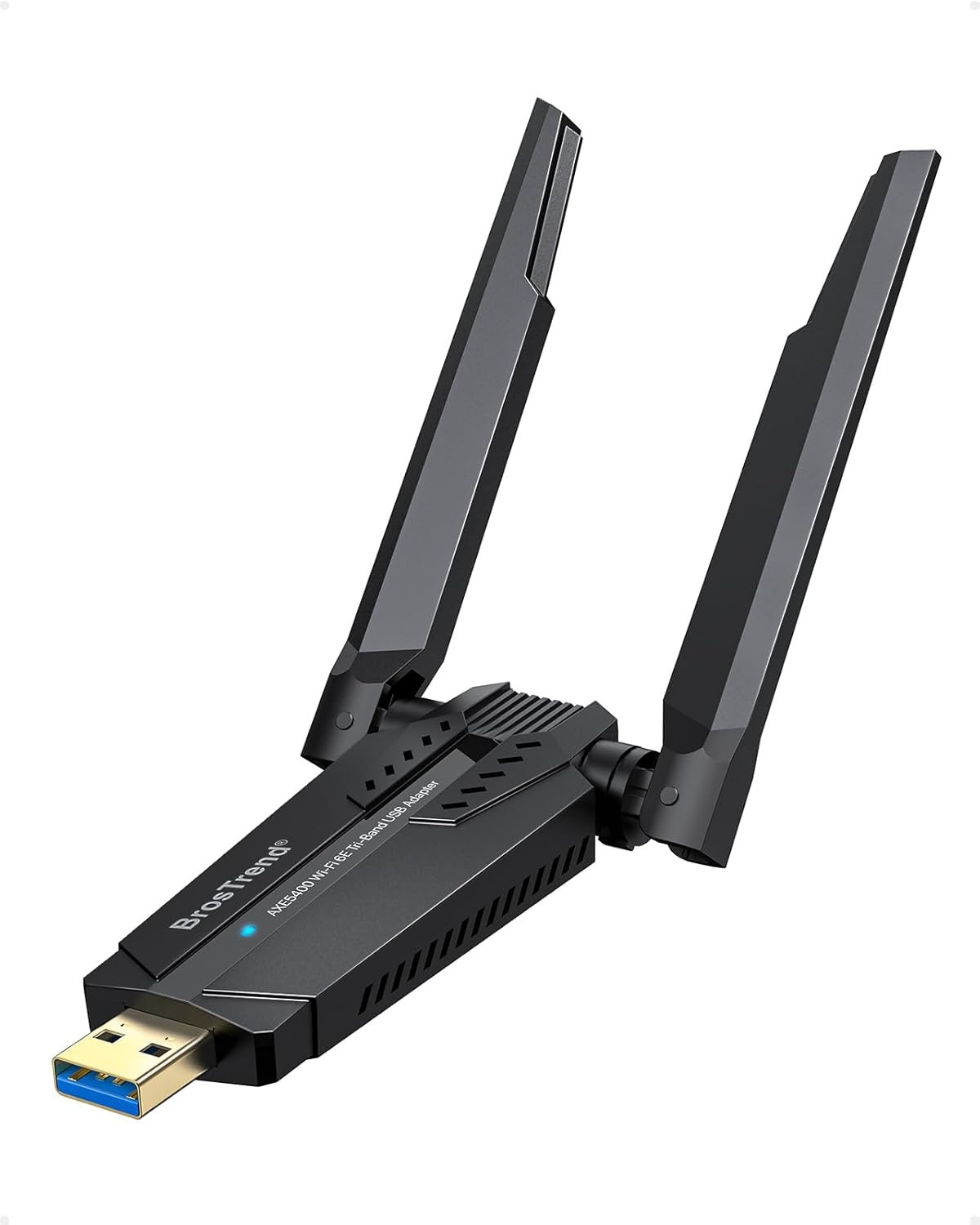 BrosTrend AXE5400 WiFi 6E USB-Adapter, Tri-Band Langeafstand USB WiFi Adapter Netwerkadapter for PC 6GHz 2402Mbps + 5GHz 2402Mbps + 2.4G 574Mbps, Ultra-Lage Latentie WiFi Adapter for Windows 11/10