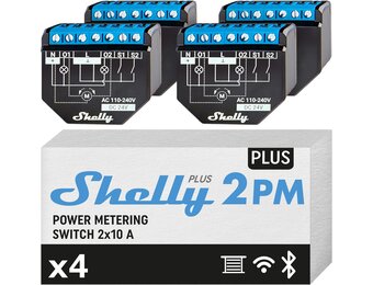 Shelly Plus 2PM | WLAN & Bluetooth 2 kanalen Smart Relais schakelaar | rolluikschakelaar met stroomverbruikmeting | huisautomatisering | Google Home Alexa accessoires | iOS Android app (4 stuks) - Maat 4 Stucks