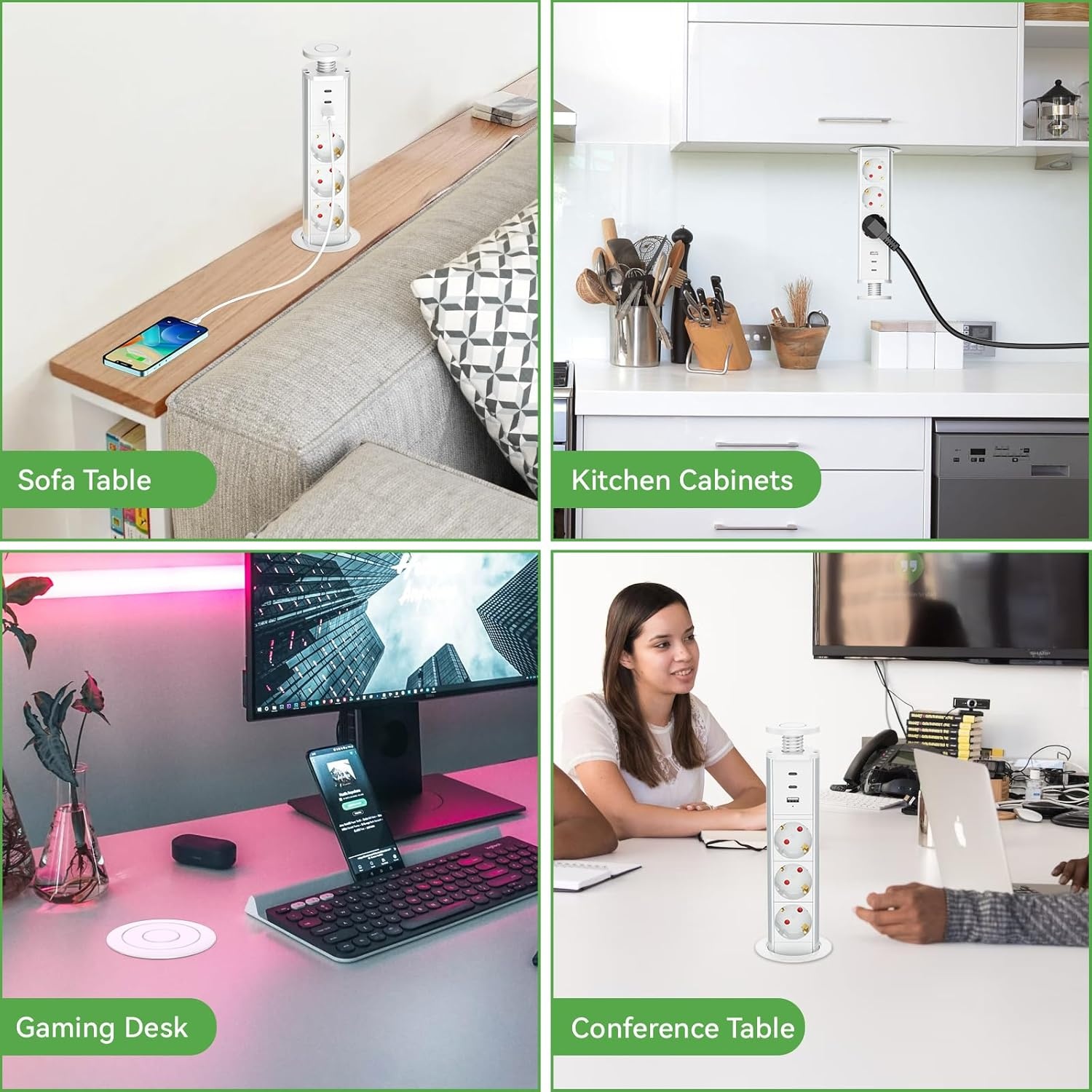 Inschuifbaar tafelstopcontact, 2 USB C PD 20 W, inbouwstopcontact, inschuifbaar, 3-voudig met USB, intrekbaar stopcontact met USB voor werkblad, keuken, kantoor, inbouwstekkerdoos met USB, 1,8 m kabel