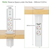 Inschuifbaar tafelstopcontact, 2 USB C PD 20 W, inbouwstopcontact, inschuifbaar, 3-voudig met USB, intrekbaar stopcontact met USB voor werkblad, keuken, kantoor, inbouwstekkerdoos met USB, 1,8 m kabel