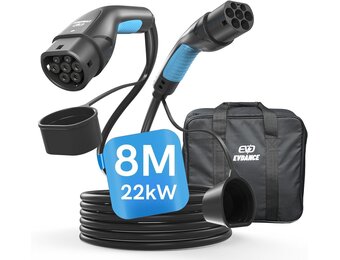 EVDANCE Type 2 oplaadkabel 22 kW | 32 A | 8 m | 3-fasen | type 2 naar type 2 | met tas voor E Auto EV/PHEV, compatibel met 3/S/X/Y, i3, ID.3, ID.4, E-Tron, IONIQ 5, ZOE, Kona EV, 500e, EQC