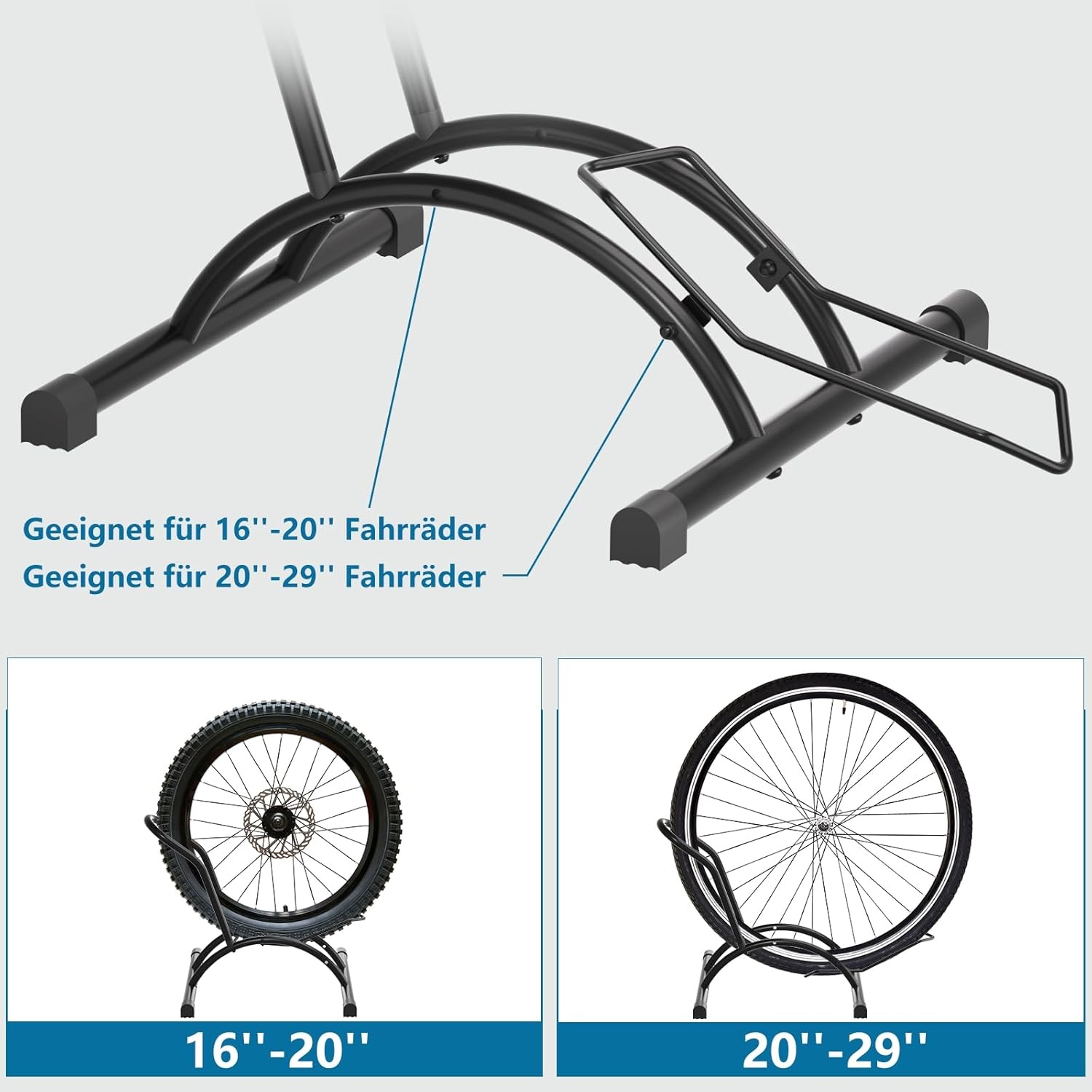 Urban Deco Fietsstandaard, vrijstaande fietsstandaard, professionele fietshouder, fietshouder voor mountainbike, e-bike, MTB, racefiets, zwart