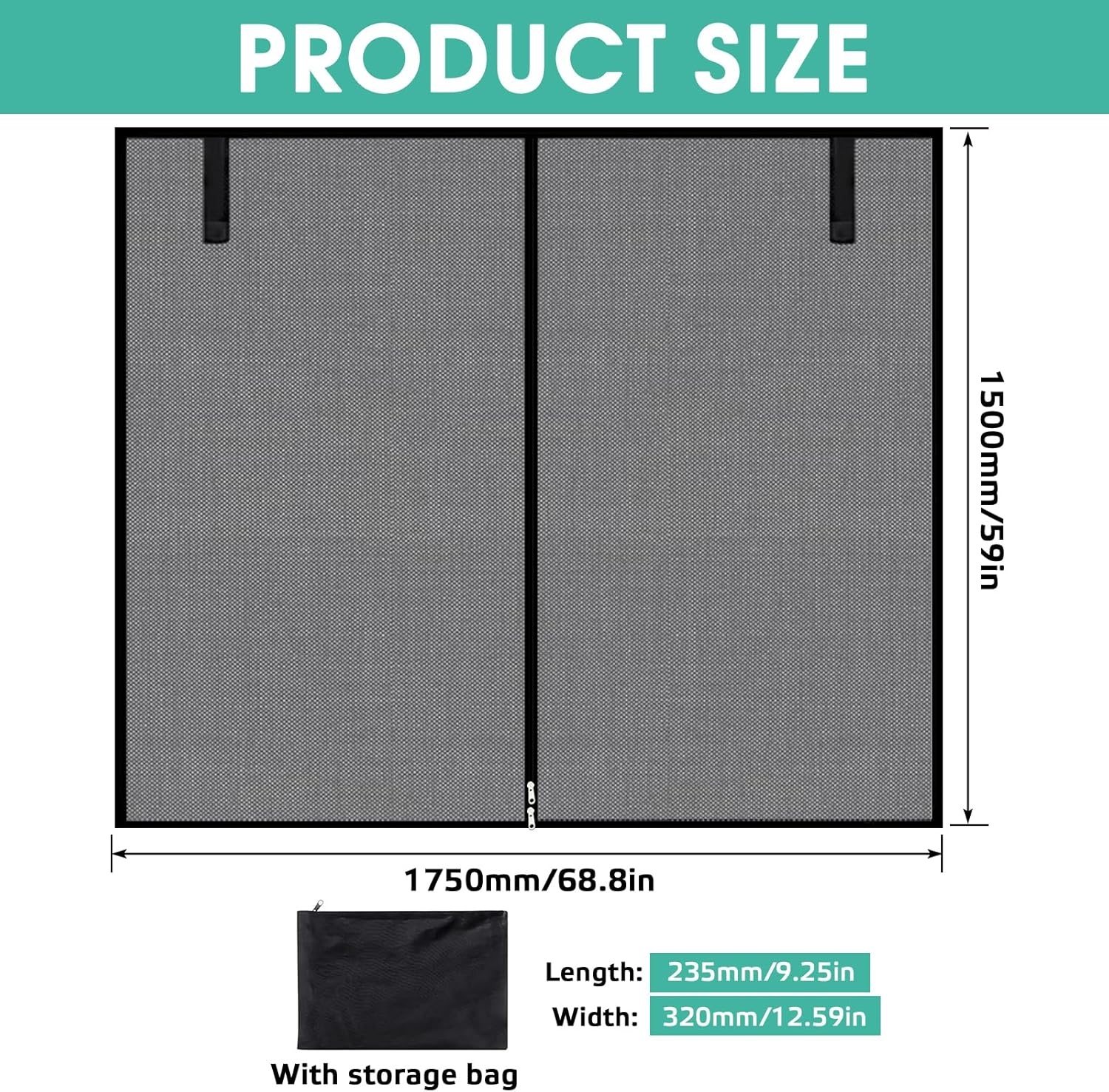 Muggennet Achterklep 175x150cm Zwart - Insectenwerend & Zonwerend