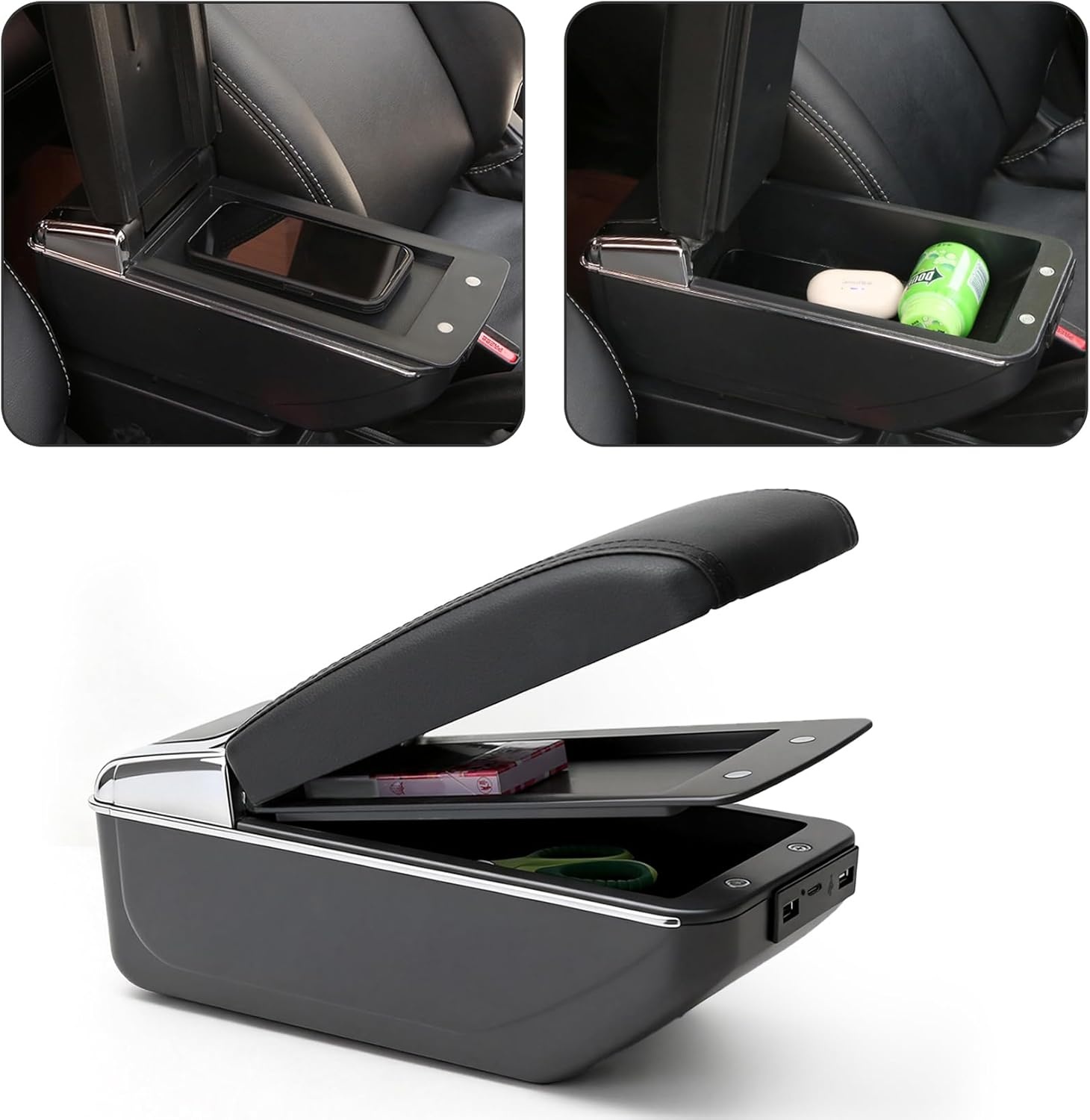 Auto-armsteun compatibel met de Fiat 500, interieur armsteun, centrale opbergdoos met USB-poort, retrofit onderdelen