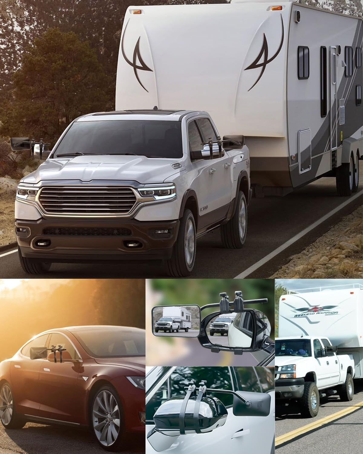 SUPAREE Convexe sleepspiegels voor caravans, caravanspiegels voor auto's, universele sleepspiegelverlengingen met klemmen en rubberen riemen, veilig voor camper, touring paar