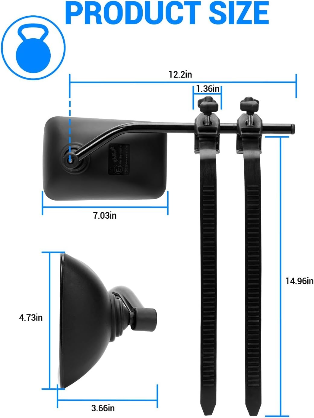 SUPAREE Convexe sleepspiegels voor caravans, caravanspiegels voor auto's, universele sleepspiegelverlengingen met klemmen en rubberen riemen, veilig voor camper, touring paar