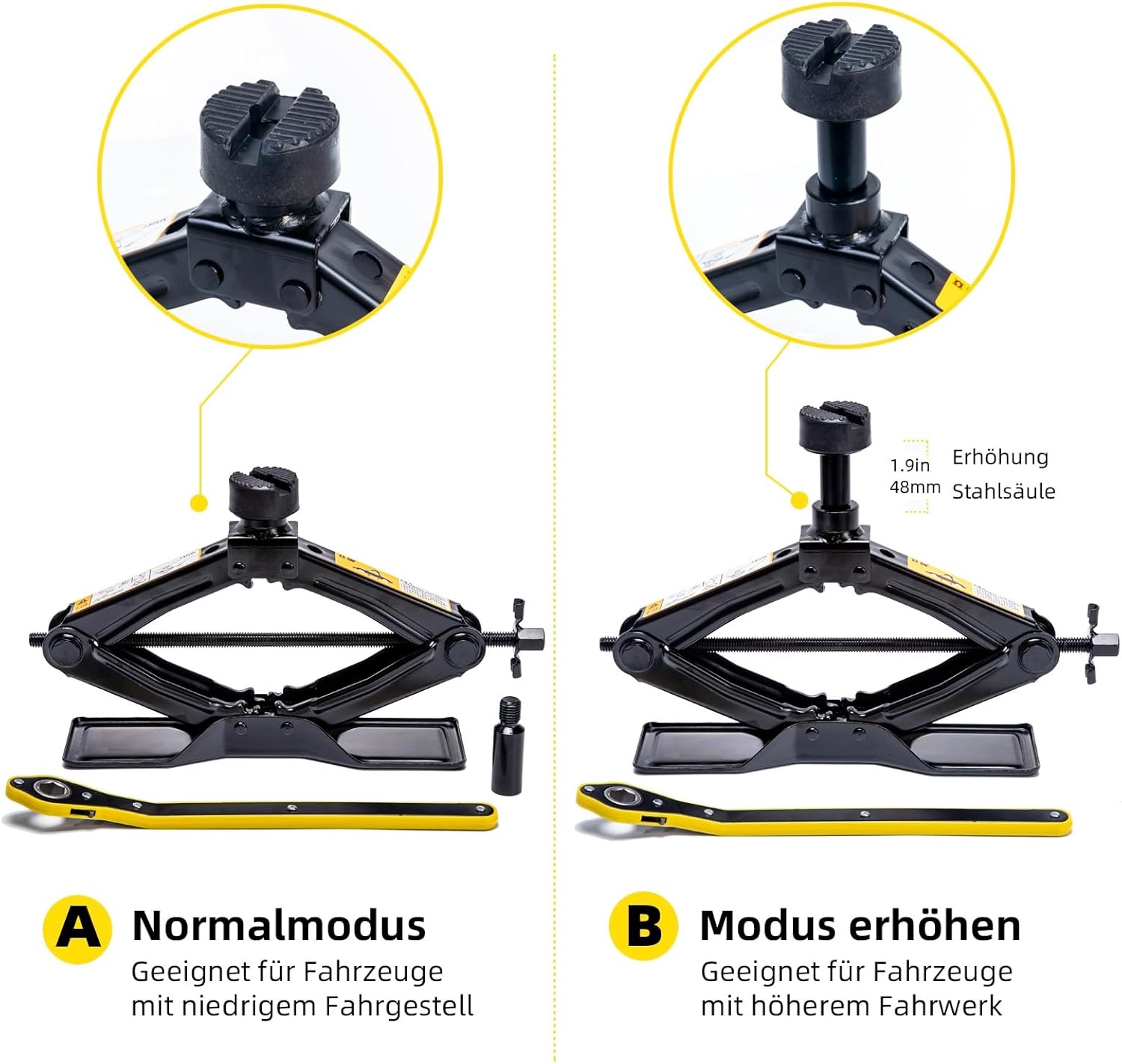 Schaarkrik met 2T werkbesparend design, verdikte stalen plaat (1,8 ton + rubberen pad)