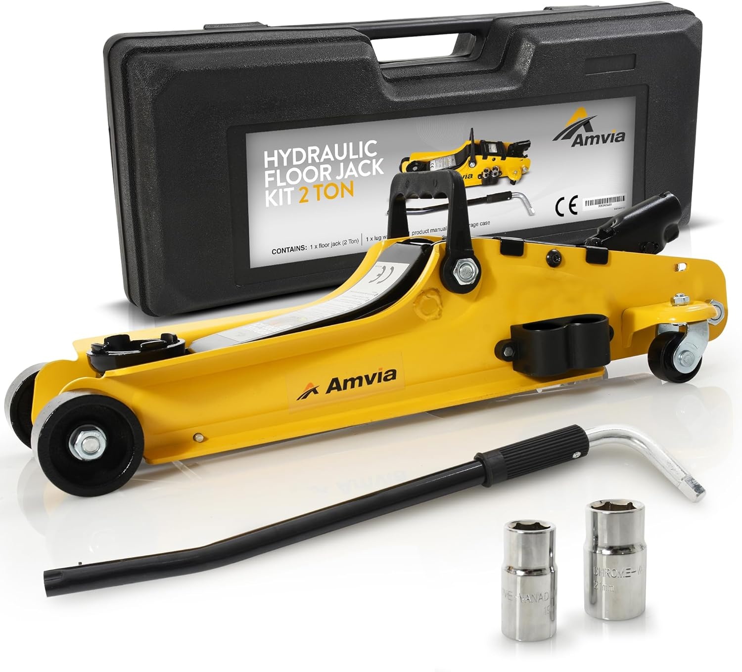 Vloerkrikset 2 ton met koffer - Hydraulische trolleykrik met laag profiel voor SUV en auto - universele autogereedschapsset met moersleutel - draagbare bandenkrik