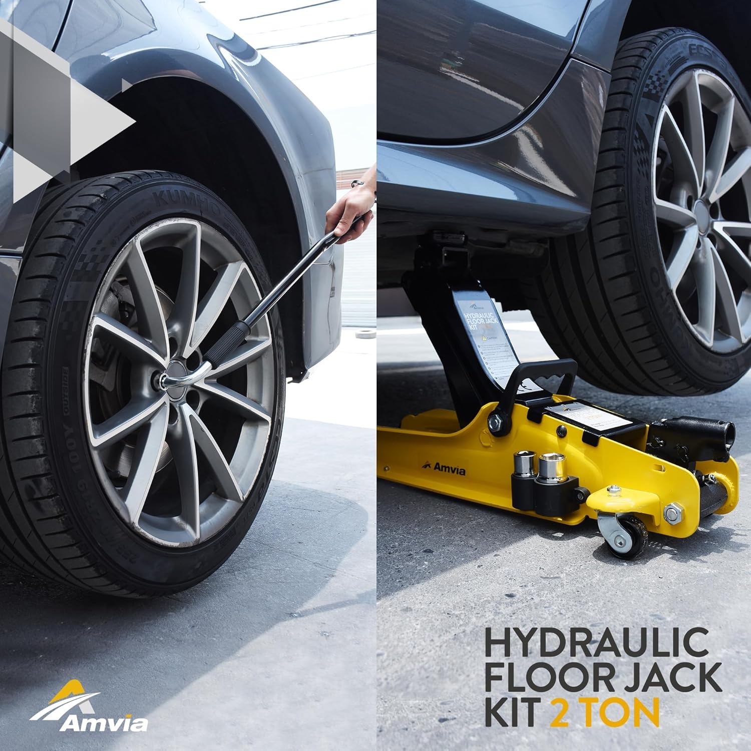 Vloerkrikset 2 ton met koffer - Hydraulische trolleykrik met laag profiel voor SUV en auto - universele autogereedschapsset met moersleutel - draagbare bandenkrik