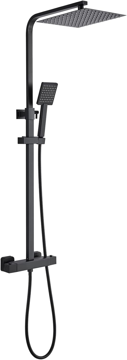 9007B Douchesysteem met Thermostaat - Zwart, 25x25 cm Rainshower