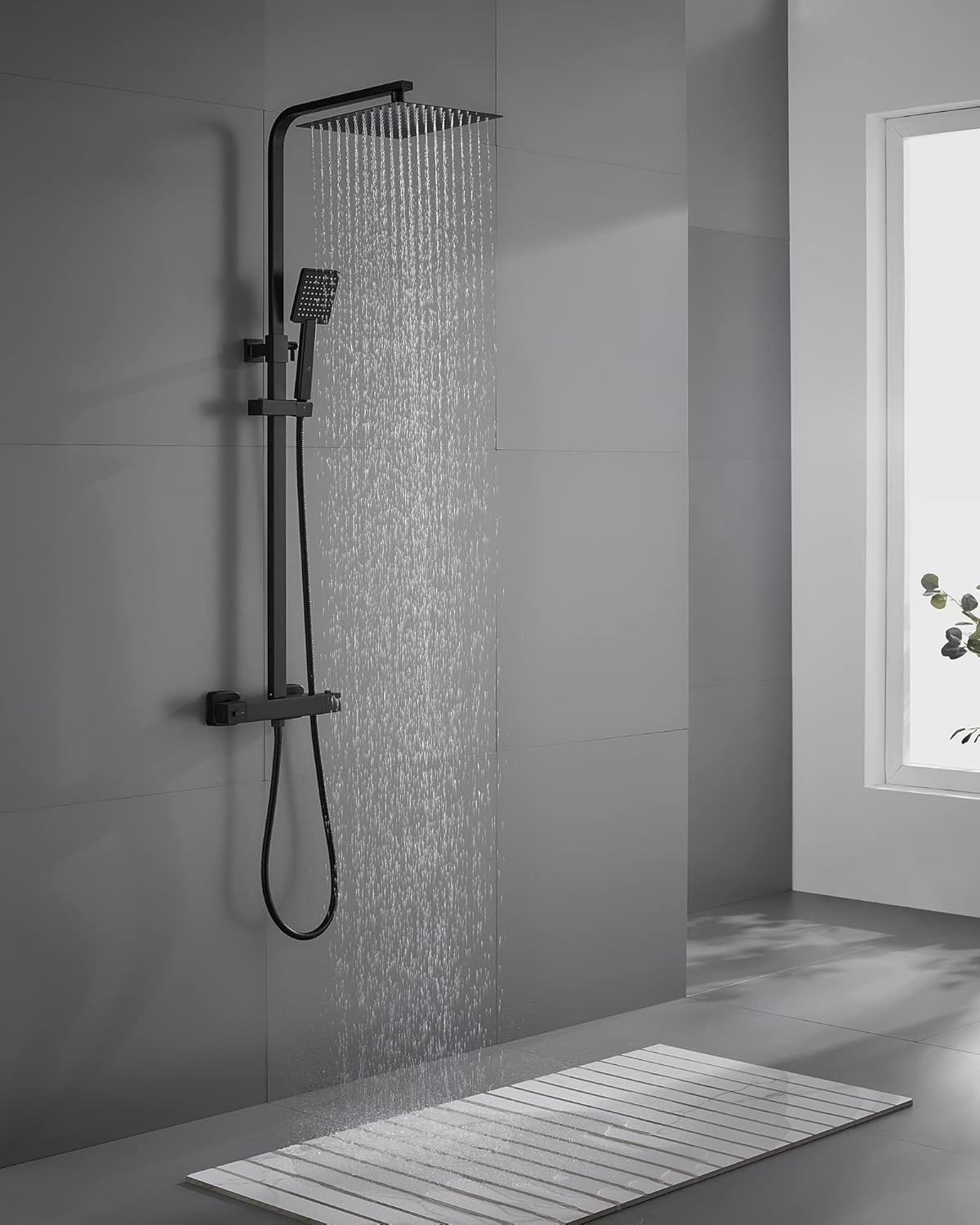 9007B Douchesysteem met Thermostaat - Zwart, 25x25 cm Rainshower