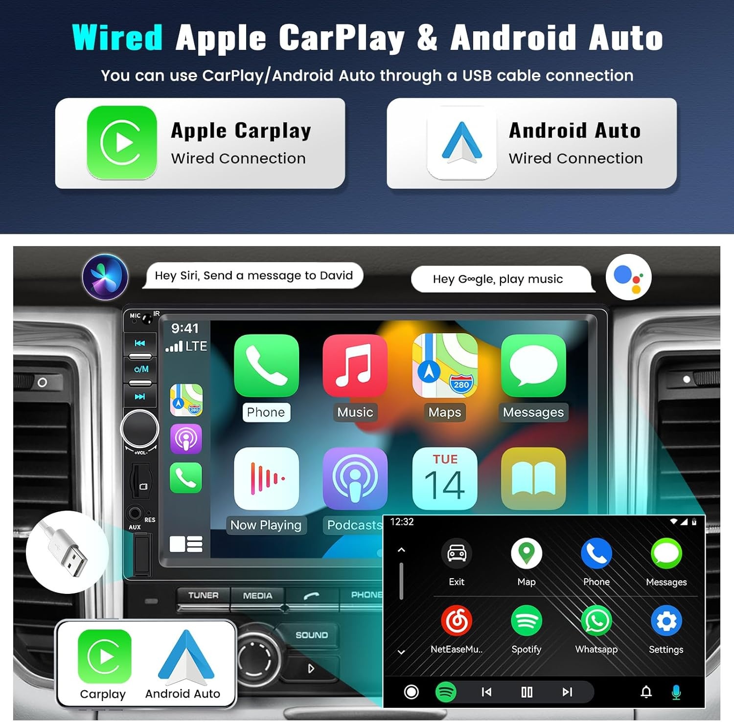 CAMECHO 2-DIN Autoradio met Apple CarPlay & Android Auto, 7 inch Touchscreen, Bluetooth, GPS & Achteruitrijcamera