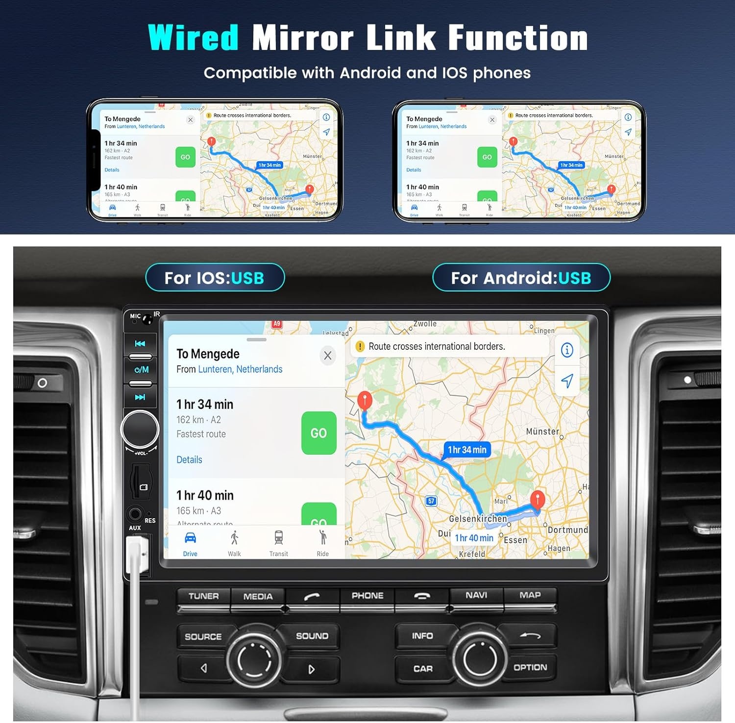 CAMECHO 2-DIN Autoradio met Apple CarPlay & Android Auto, 7 inch Touchscreen, Bluetooth, GPS & Achteruitrijcamera