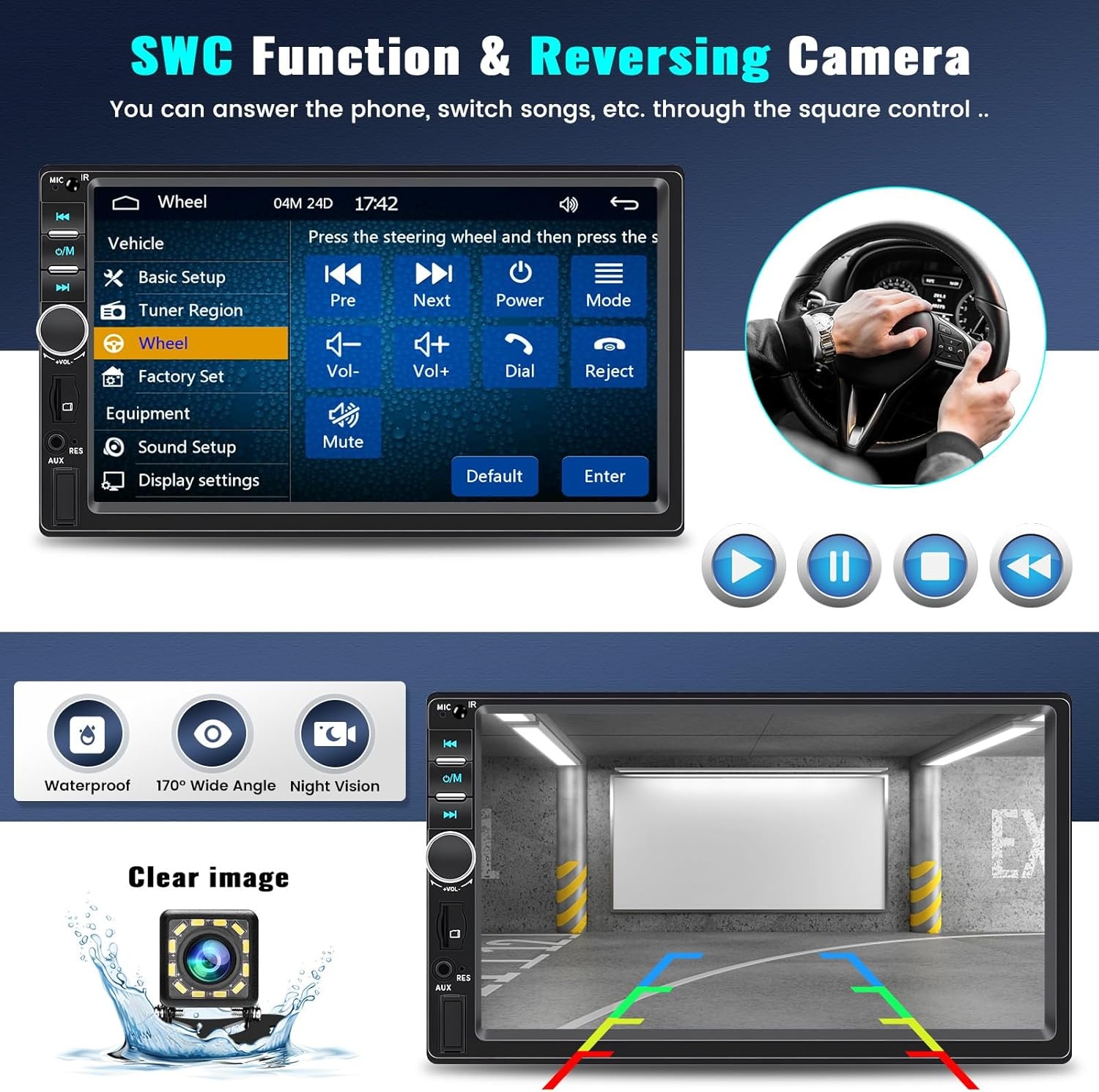 CAMECHO 2-DIN Autoradio met Apple CarPlay & Android Auto, 7 inch Touchscreen, Bluetooth, GPS & Achteruitrijcamera