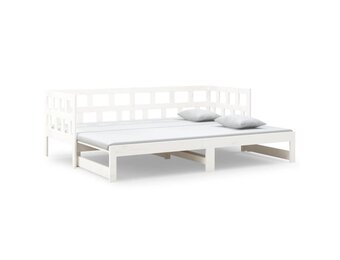 vidaXL Slaapbank uitschuifbaar massief grenenhout wit 2x(90x200) cm