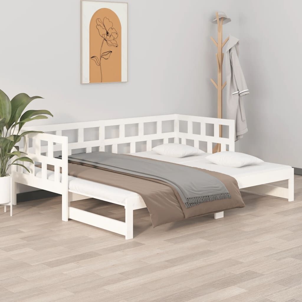 vidaXL Slaapbank uitschuifbaar massief grenenhout wit 2x(90x200) cm