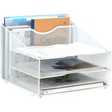 EasyPAG 3 Tier Desktop A4 Mesh in Lade Office Bureau Tidy File Houder Papier Organizer Tijdschrift Opslag Plank Archiefrek, Wit