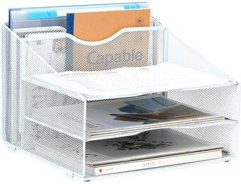 EasyPAG 3 Tier Desktop A4 Mesh in Lade Office Bureau Tidy File Houder Papier Organizer Tijdschrift Opslag Plank Archiefrek, Wit
