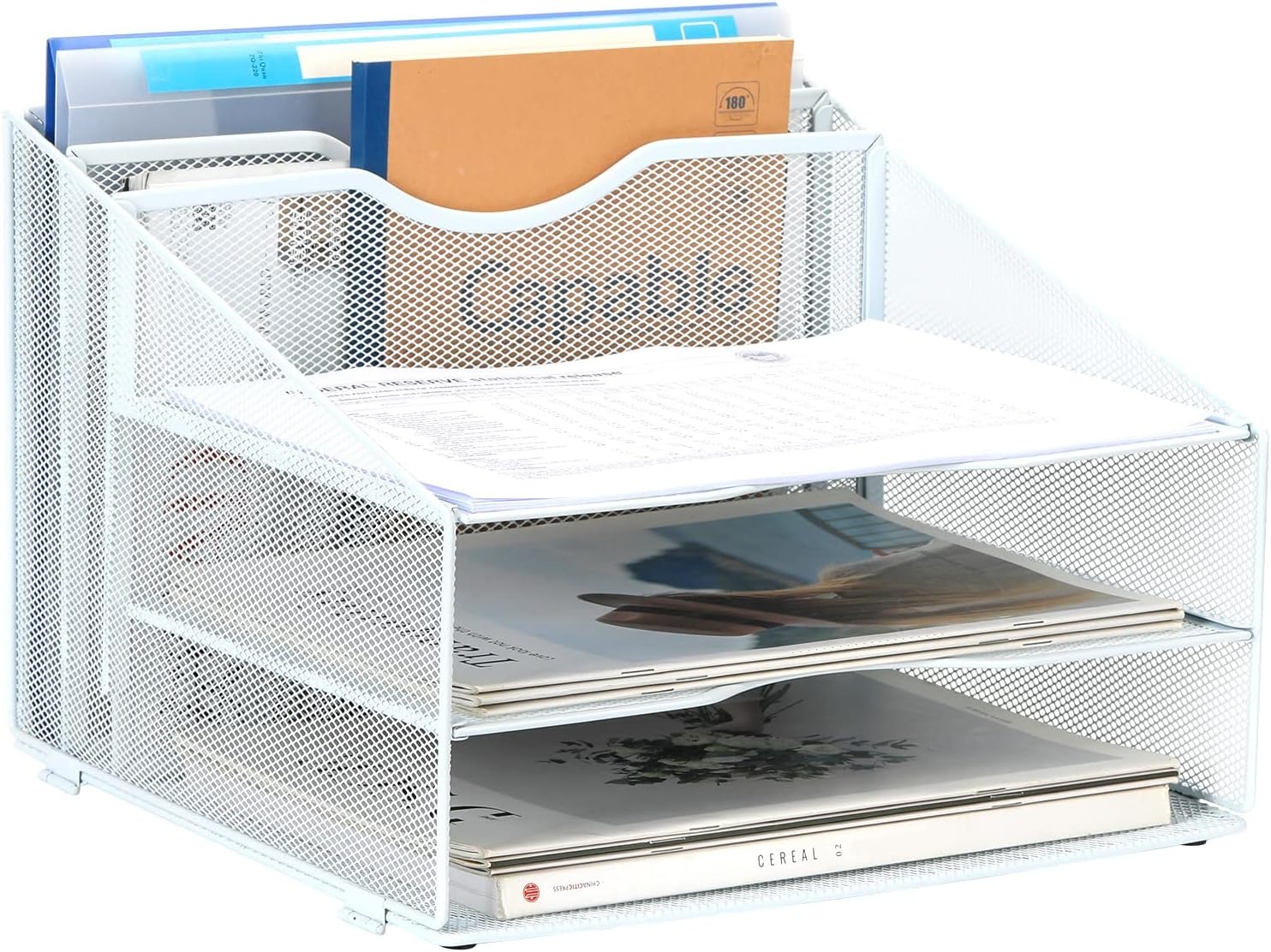 EasyPAG 3 Tier Desktop A4 Mesh in Lade Office Bureau Tidy File Houder Papier Organizer Tijdschrift Opslag Plank Archiefrek, Wit