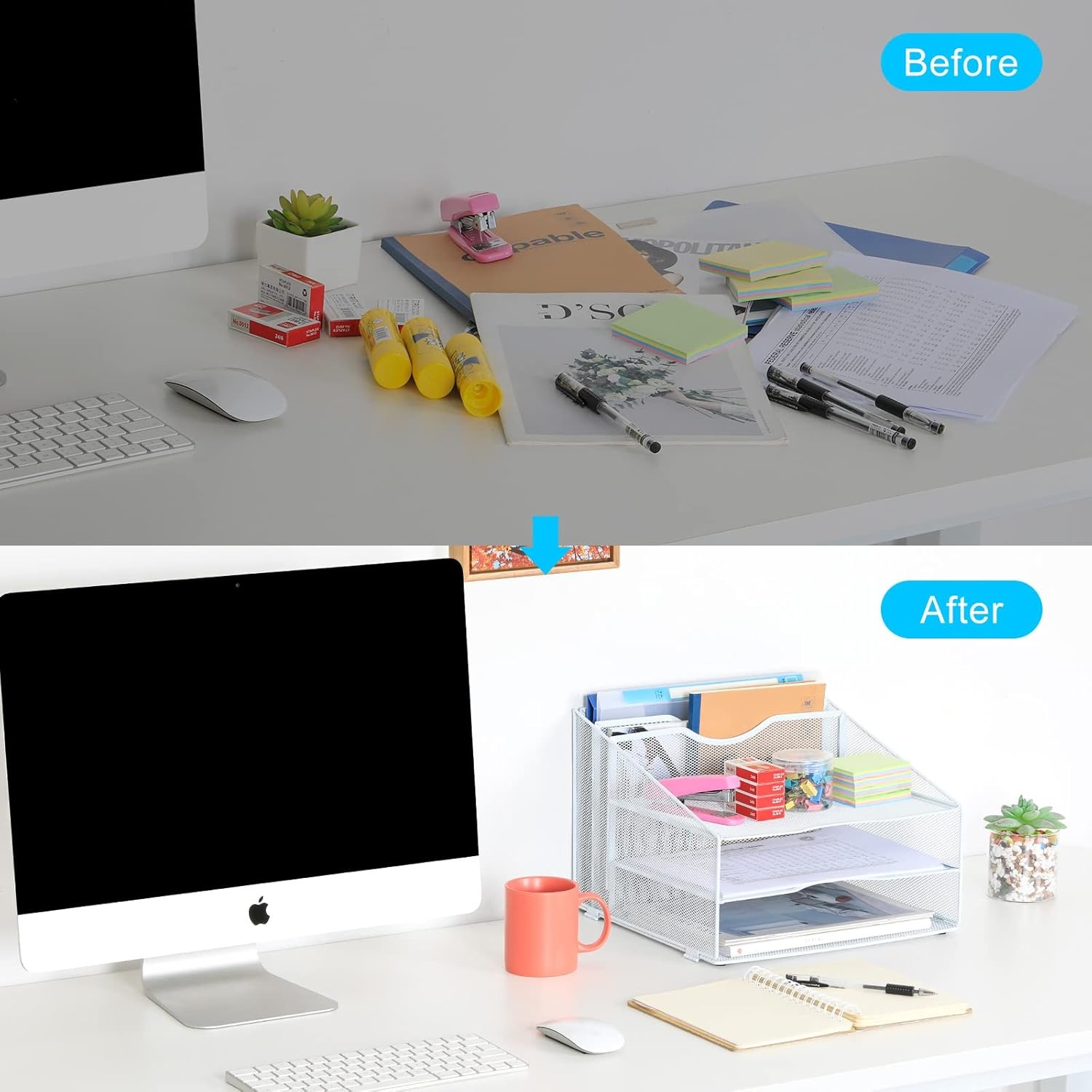 EasyPAG 3 Tier Desktop A4 Mesh in Lade Office Bureau Tidy File Houder Papier Organizer Tijdschrift Opslag Plank Archiefrek, Wit
