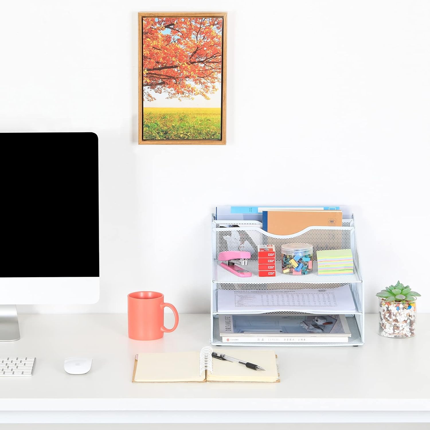 EasyPAG 3 Tier Desktop A4 Mesh in Lade Office Bureau Tidy File Houder Papier Organizer Tijdschrift Opslag Plank Archiefrek, Wit