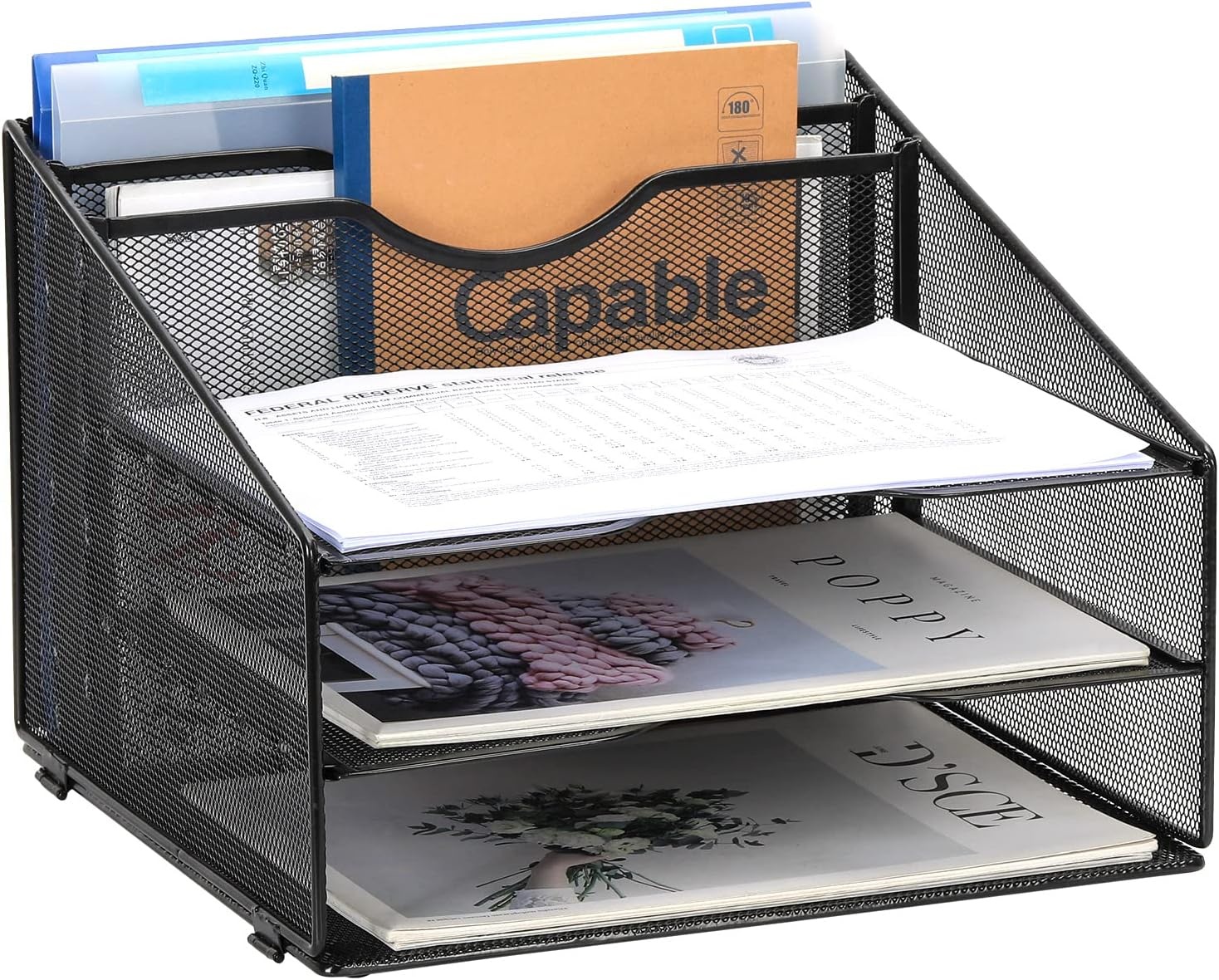 EasyPAG 3 Tier Desktop A4 Mesh in Lade Office Bureau Tidy File Houder Papier Organizer Tijdschrift Opslag Plank Archiefrek, Wit
