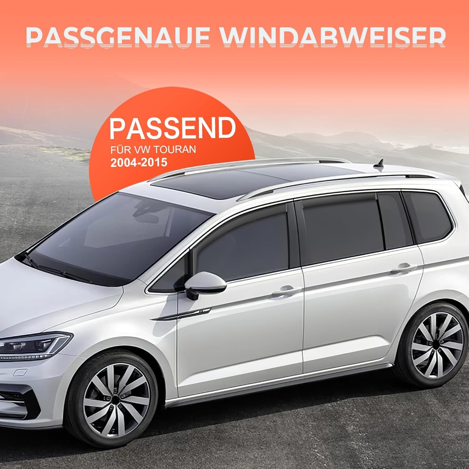GEARMONSTER Windgeleider, zwart, compatibel met VW TOU-Ran 2004-2015, autoruiten, regenbescherming, regenbescherming, geïntegreerde deflectoren, geïntegreerde windgeleider, 4 stuks