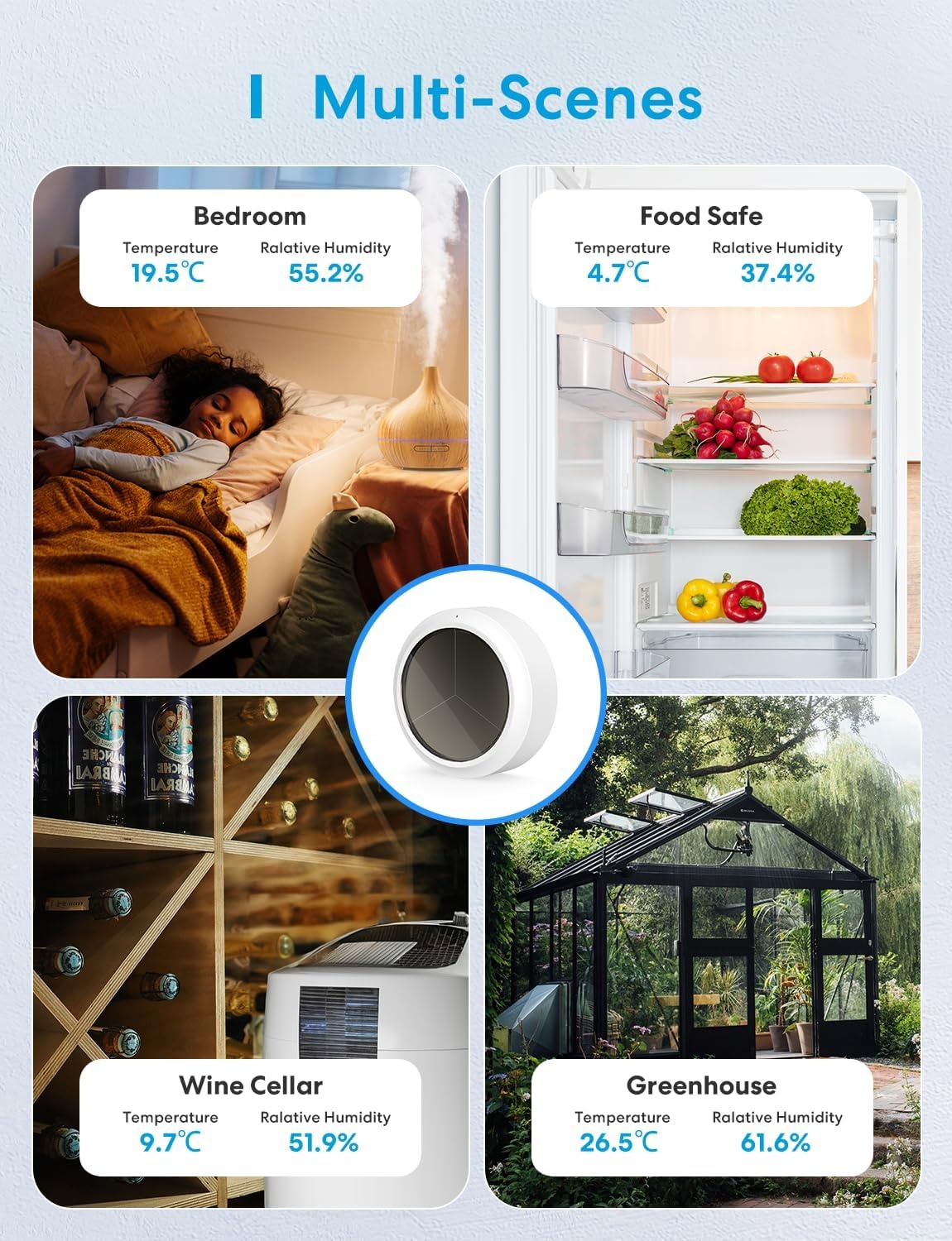 Meross WLAN Hygrometer Thermometer Indoor, inclusief een Meross Hub, slimme temperatuur- en vochtigheidssensor met app-melding, compatibel met Apple HomeKit, Alexa, Google Home, SmartThings - Maat starterset Met hub