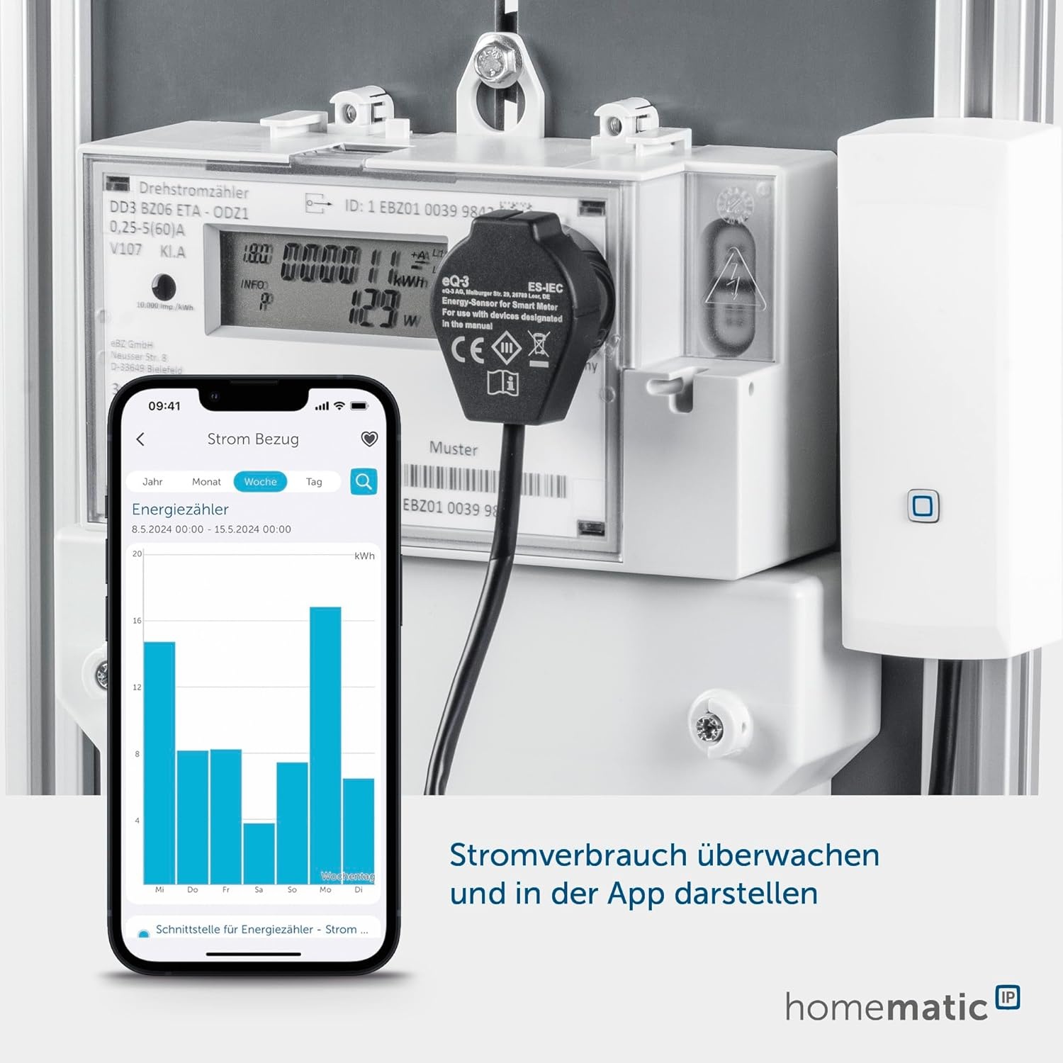 Homematic IP Smart Home-Interface Voor Slimme Meters en Huishoudelijke Teller - Energie-Interface, Negatief Meten en Kosten Besparen, Stroom Met App Bewaken