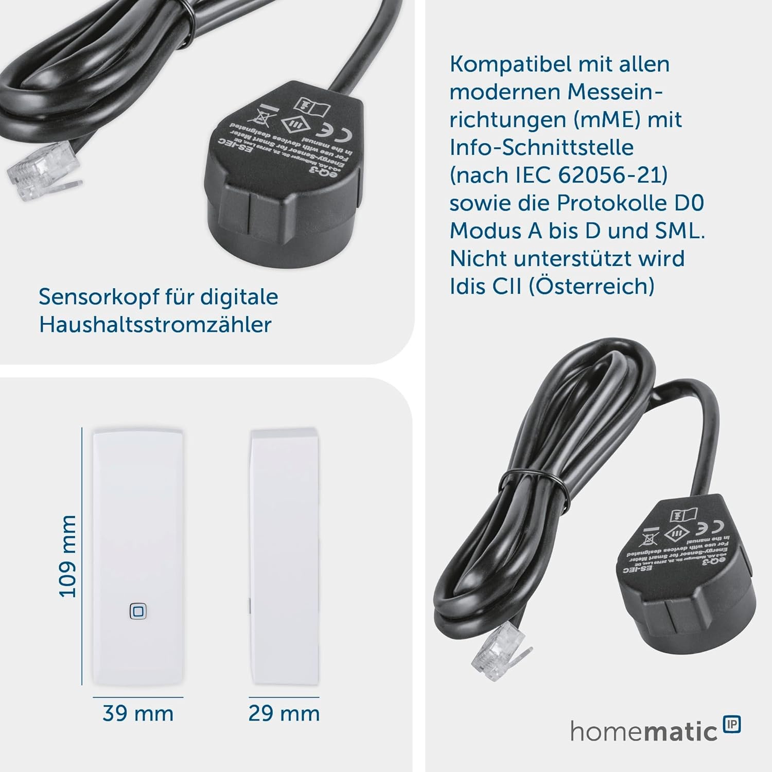 Homematic IP Smart Home-Interface Voor Slimme Meters en Huishoudelijke Teller - Energie-Interface, Negatief Meten en Kosten Besparen, Stroom Met App Bewaken