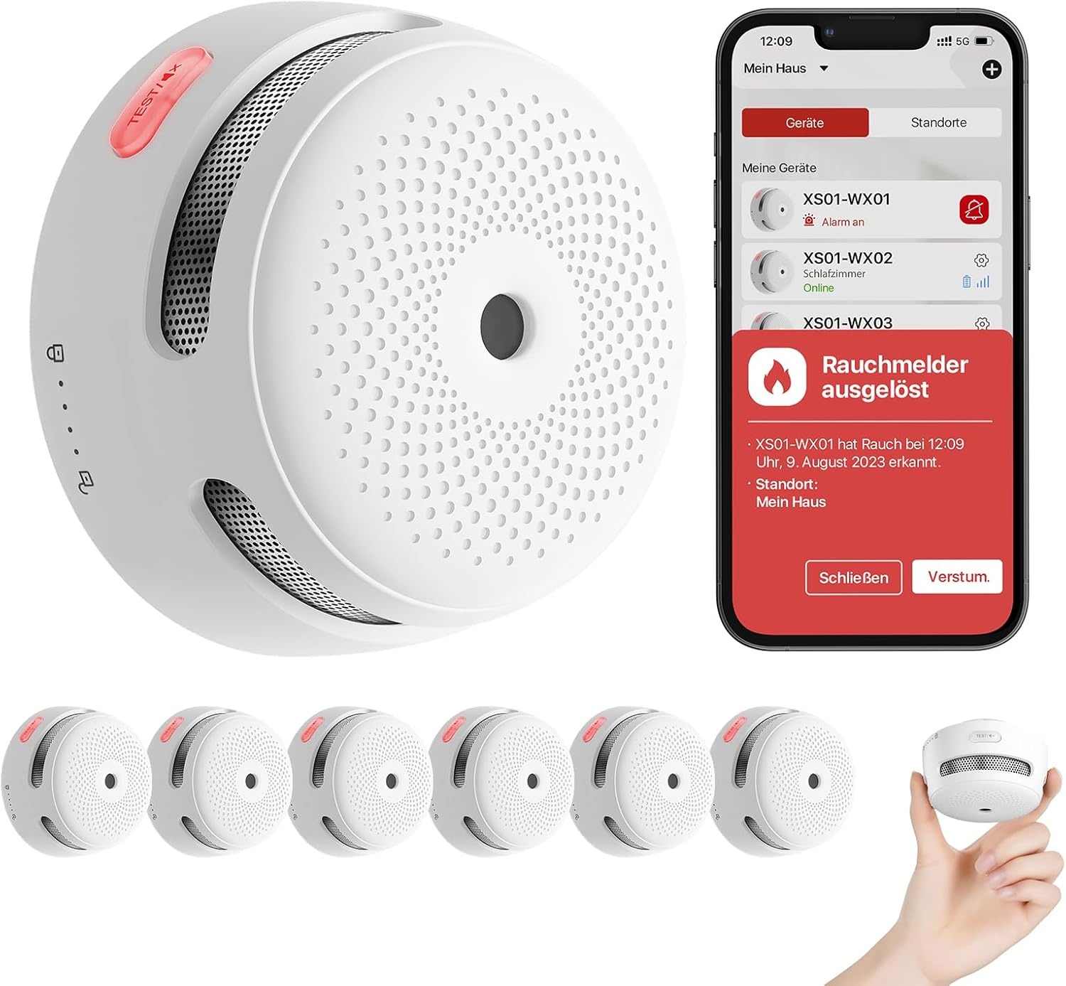 X-Sense Slimme Rookmelder XS01-WX met Foto-elektrische Sensor, Vervangbare Batterij en Wi-Fi Connectie (6 stuks)